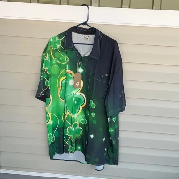 St.Patricks Day Men’s 3XL Short Sleeve Button Down Shamrock Shirt - Picture 1 of 6